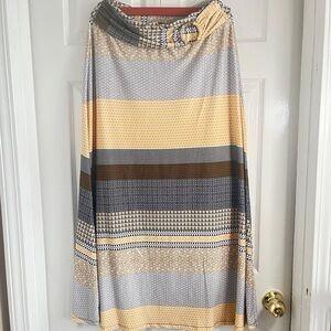 Robert Louis Gray and Cream Maxi A-Line Skirt with Asymmetrical Tie Front